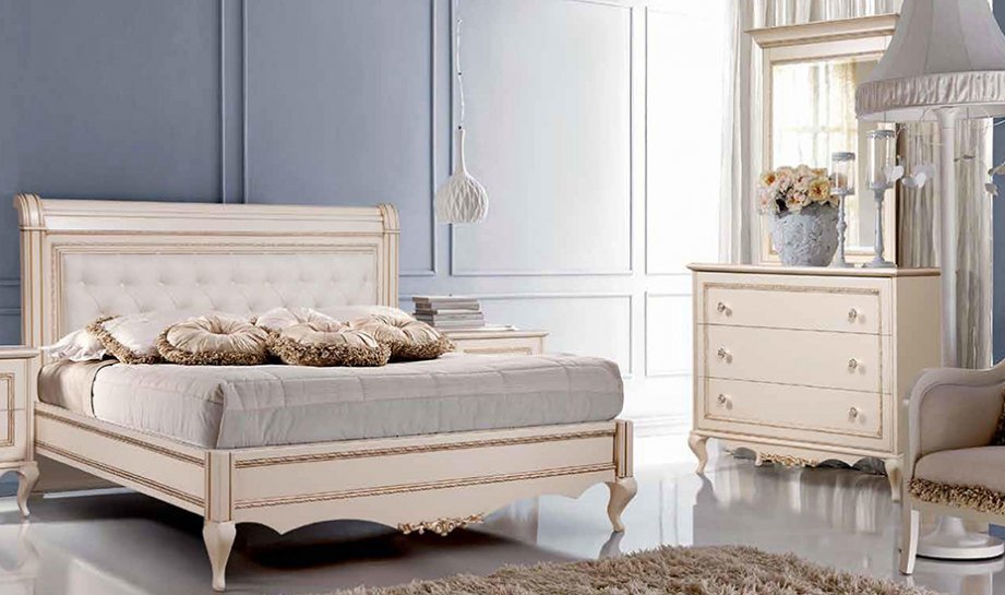 Кровать Timber Неаполь, двуспальная с мягким изголовьем 160x200 см цвет: ваниль с золотом (T-520)T-520