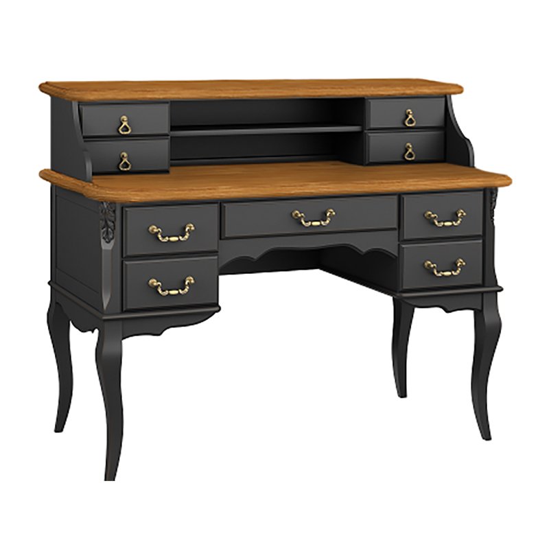 Стол письменный Aletan Provence Wood с надставкой, цвет: черный-дерево 132х60х106 см (W702BL+W703BL)W702BL+W703BL
