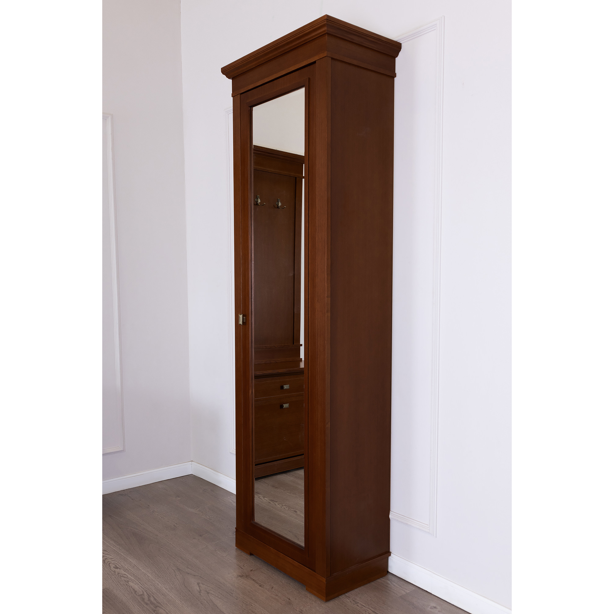 Шкаф платяной Валенсия, 1 дверный c зеркалом, размер 70х40х217 см, цвет: орех (M2011)M2011 Шкаф платяной Валенсия, 1 дверный c зеркалом, размер 70х40х217 см, цвет: орех (M2011)M2011