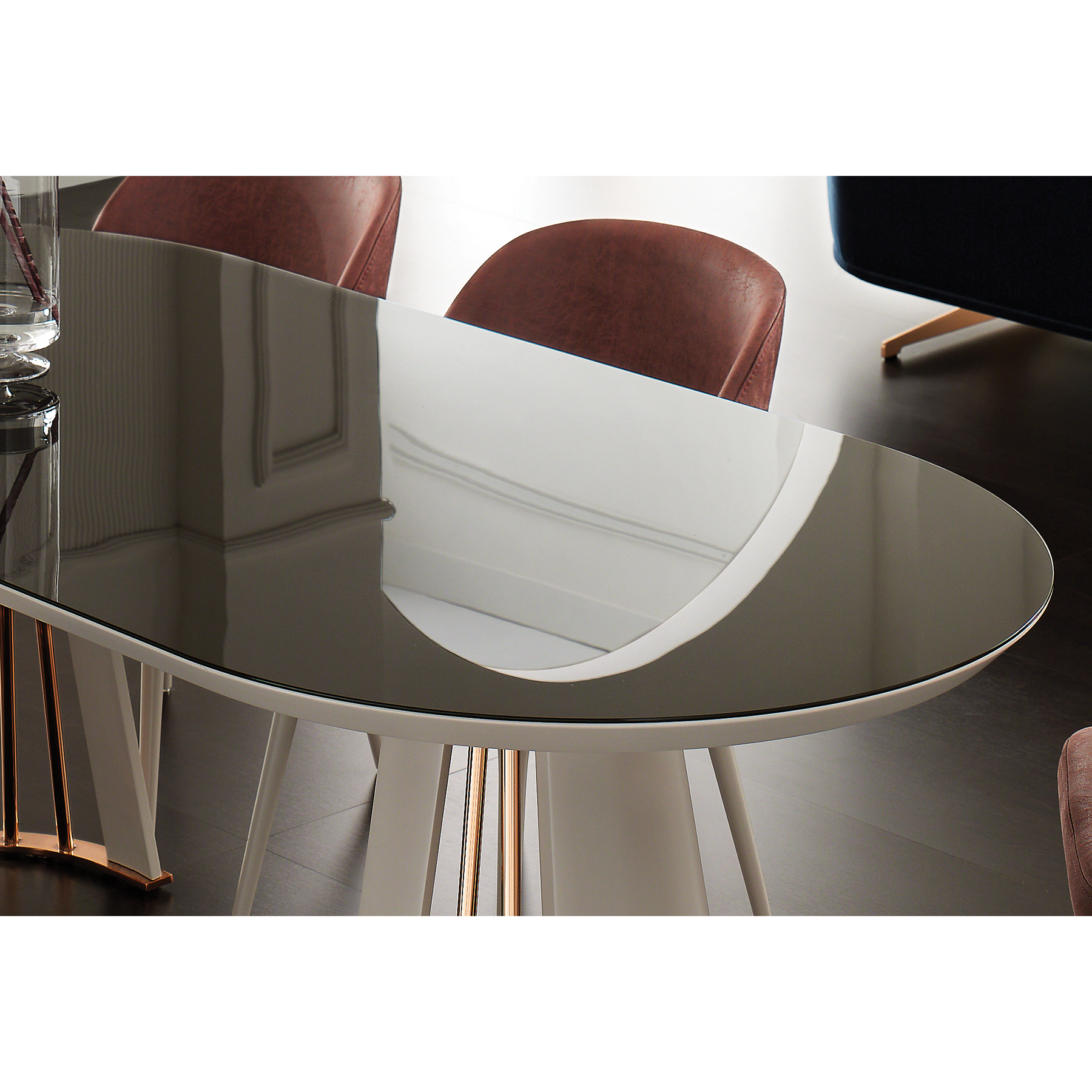 Стол обеденный Enza Home Vienna, овальный, размер 220х110х76 см, цвет пудровый, стеклянная поверхность07.182.0551.0000.0000.0226.