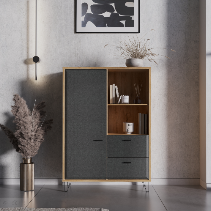 Тумба БРВ Грейс (Grace), цвет дуб наварра/графит 98х42х138 см (KOM1D2S)KOM1D2S