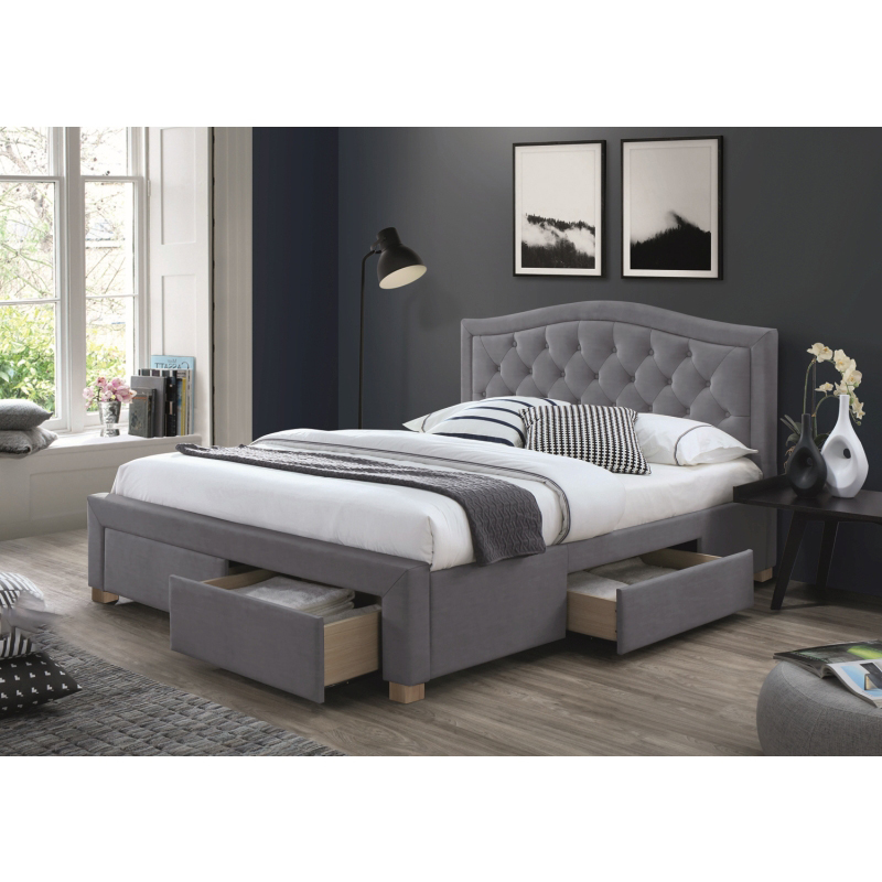 Кровать с ящиками SIGNAL ELECTRA VELVET 160, серый / дуб, тк. 142, размер 165х217х11119371