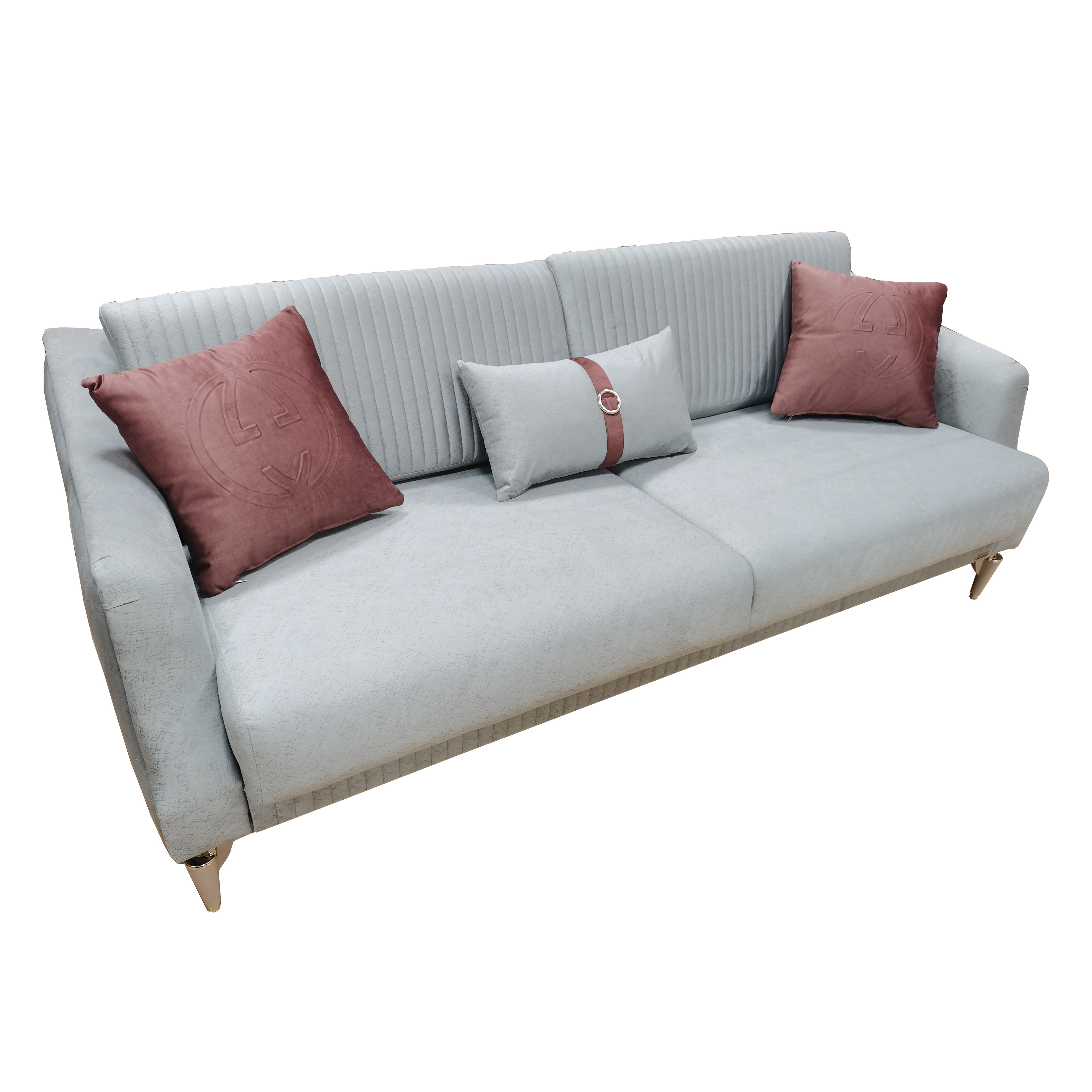 Диван-кровать Bellona Sanvito, 3-х местный, раскладной, цвет: серо-голубой С0003 (подушки- сливовый 202343), 212x93x81 см (SANV-03)SANV-03/C0003/202343