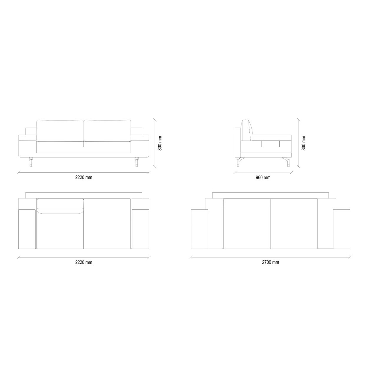 Диван Enza Home Petra, двухместный, размер 222х96х80 см Диван Enza Home Petra, двухместный, размер 222х96х80 см