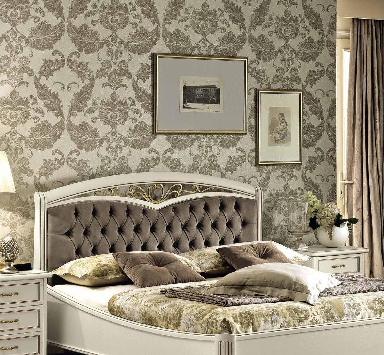 Кровать Nostalgia Ricordi, двуспальная, с мягким изголовьем, без изножья, цвет: белый антик, экокожа Nabuk 12, 160x200 см (142LET.20BA52)142LET.20BA52