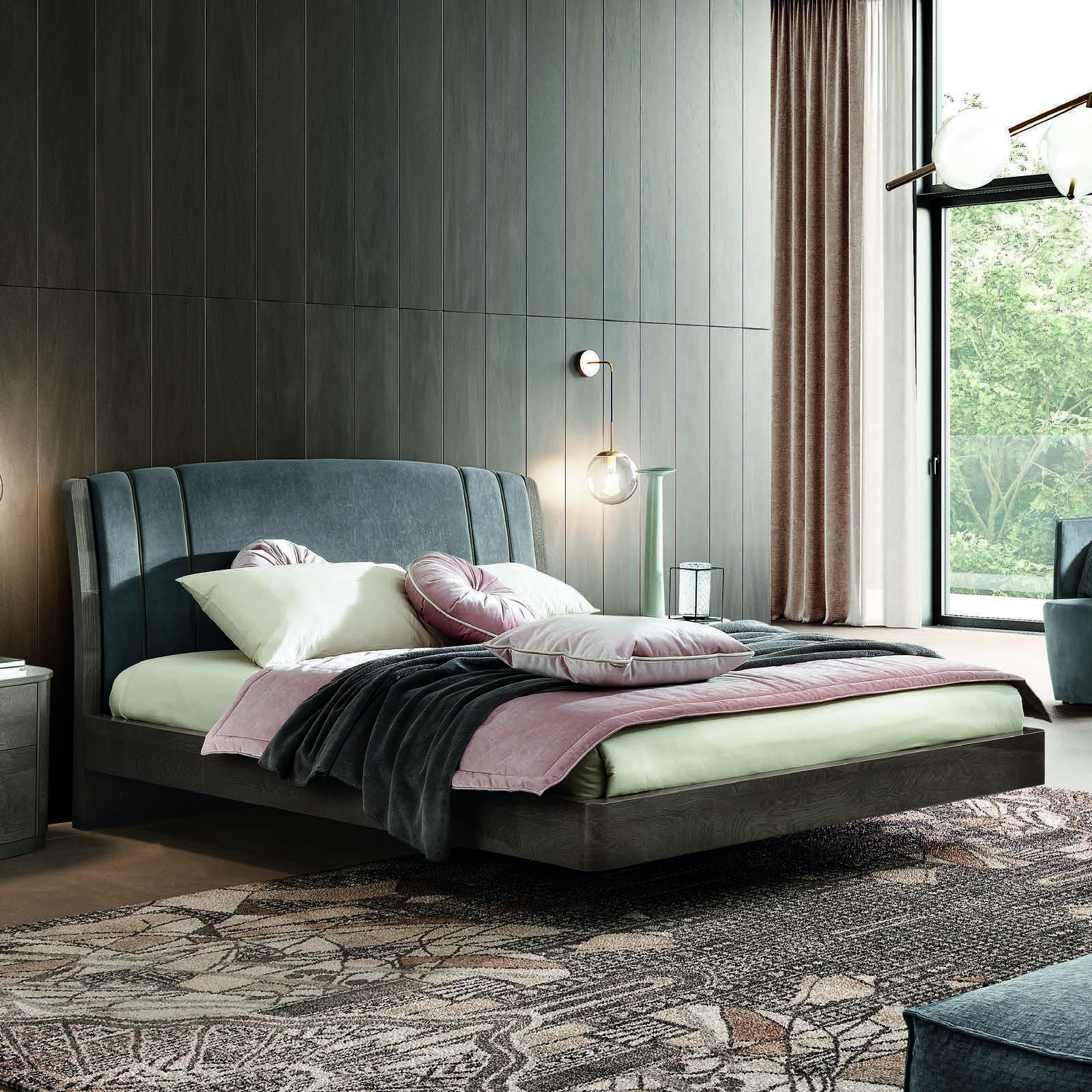 Кровать Trendy Camelgroup Maia, ткань Miraglio col. 617 Blu, 160x200 см, цвет: серебристая береза (154LET.48PL)154LET.48PL
