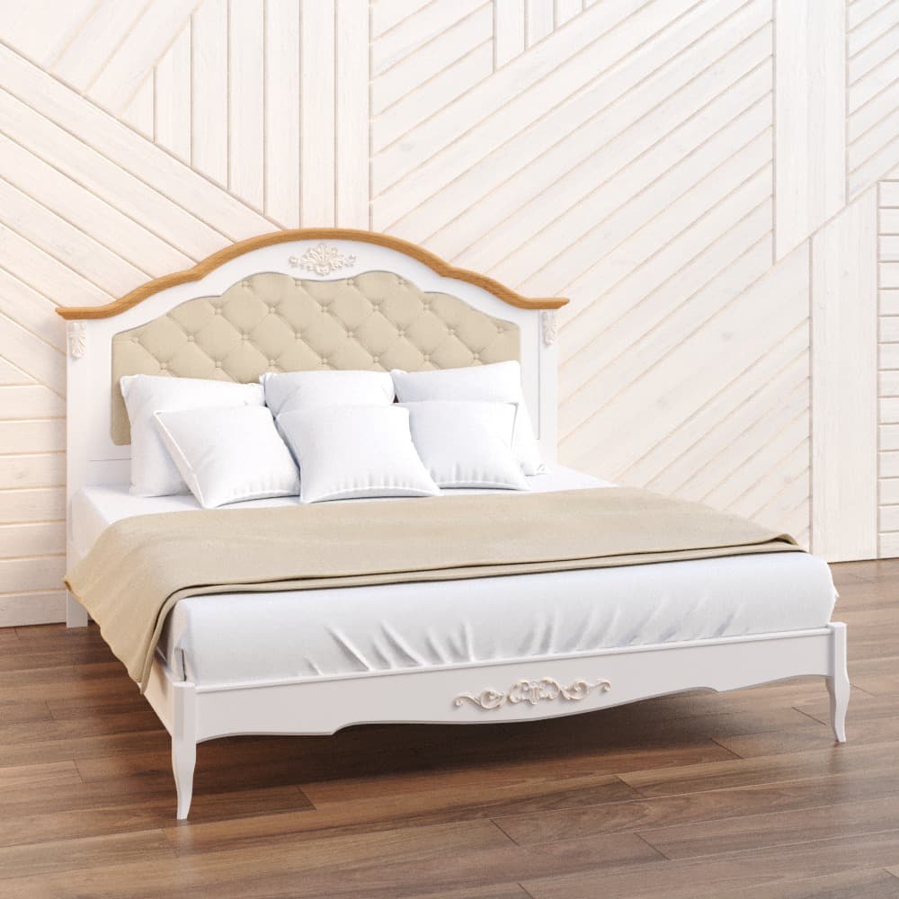 Кровать Aletan Provence Wood, двуспальная, 180x200 см, цвет: слоновая кость- дерево (B218)B218