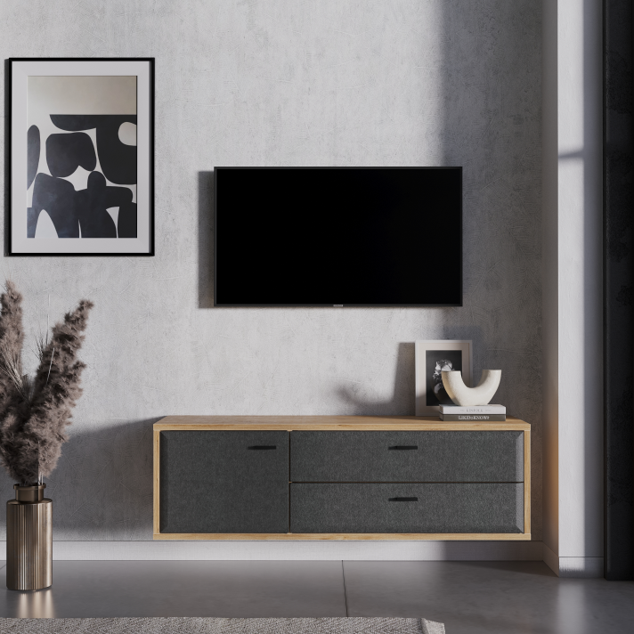 Тумба навесная под  ТВ БРВ Грейс (Grace), дуб наварра/графит, 135х42х42 (RTV1D2S)RTV1D2S