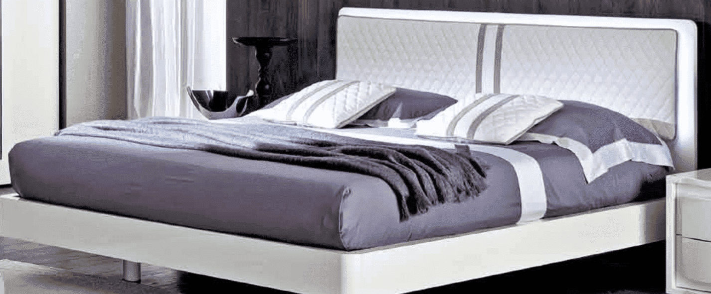 Кровать Dama Bianca Vanity, двуспальная, с подъемным механизмом, изголовье Liscio, обивка: экокожа, цвет: белый лак, 160x200 см (133LET.14BI)133LET.14BI