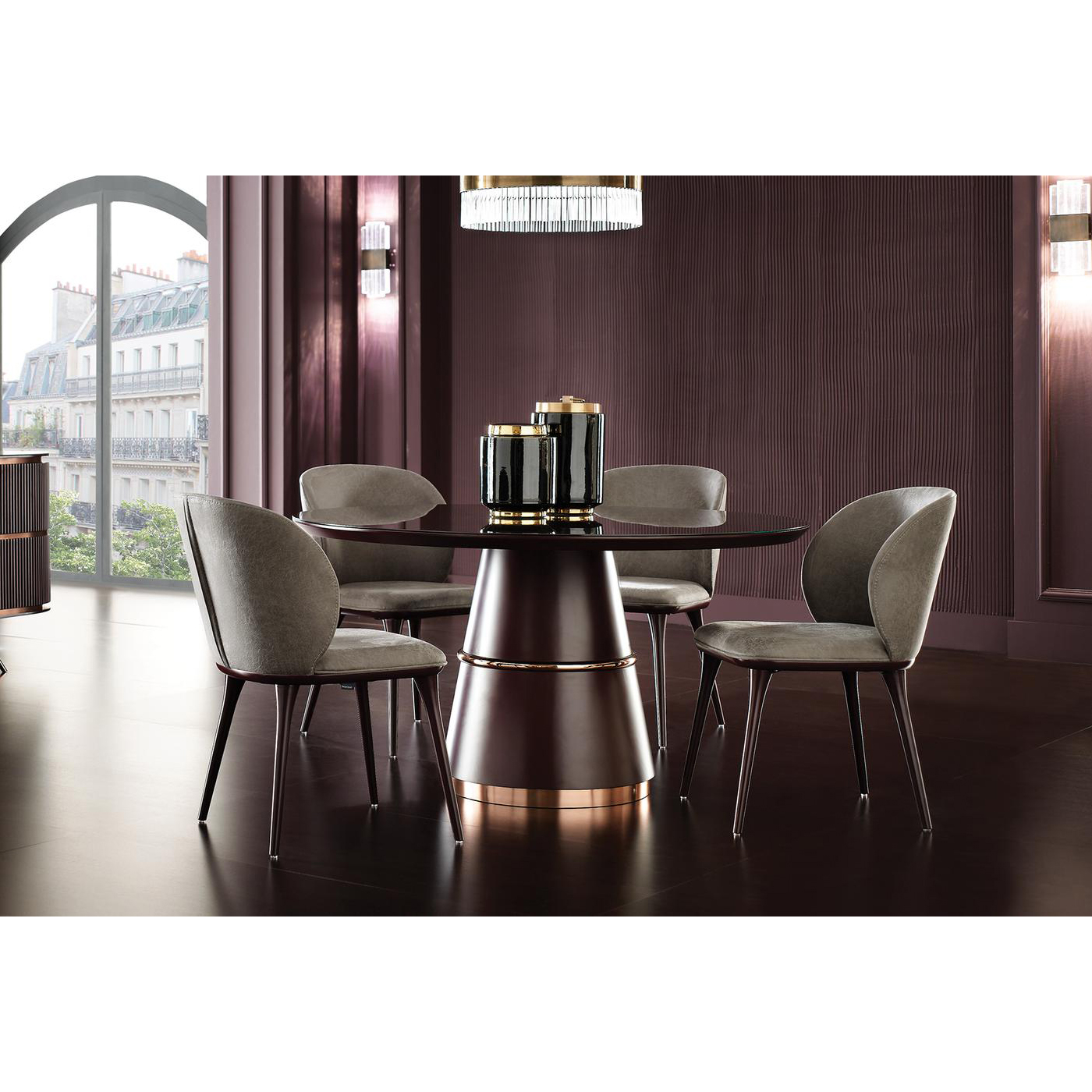 Стол обеденный Enza Home Vienna, круглый, стеклянная поверхность, размер 140х140х76 см, цвет бордовый07.182.0551.1213.0000.0007.