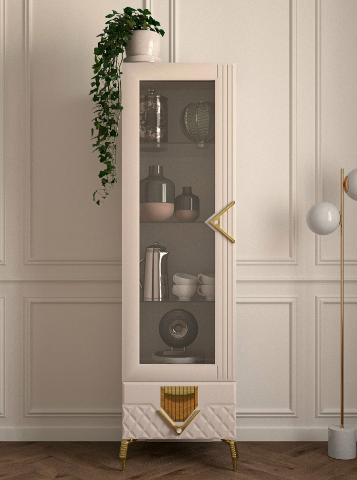Витрина Олимпия Севиль 1х-дверная, цвет: Кашемир с золотом, 50x52x200, ГСВ-01ГСВ-01