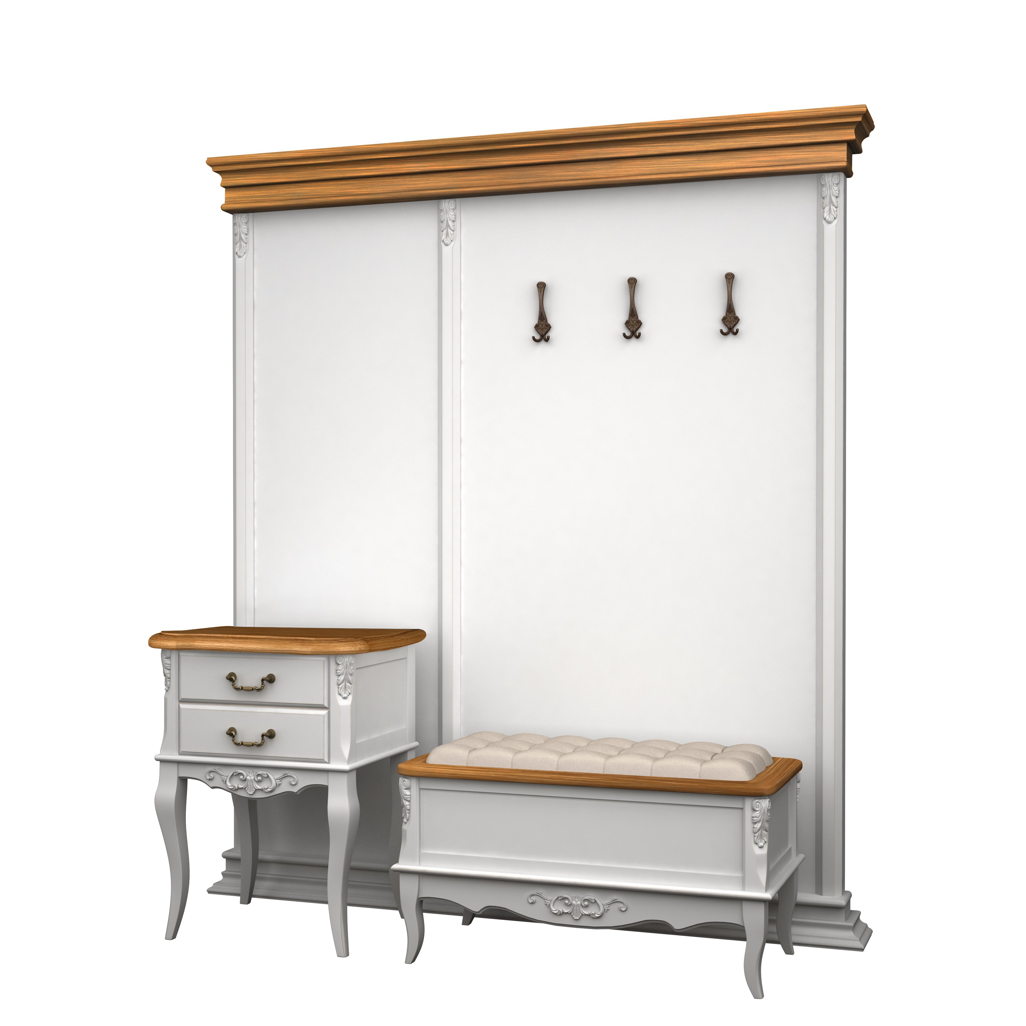 Прихожая Aletan Provence Wood с зеркалом, цвет: слоновая кость-дерево (W109+W110+W302)W109+W110+W302