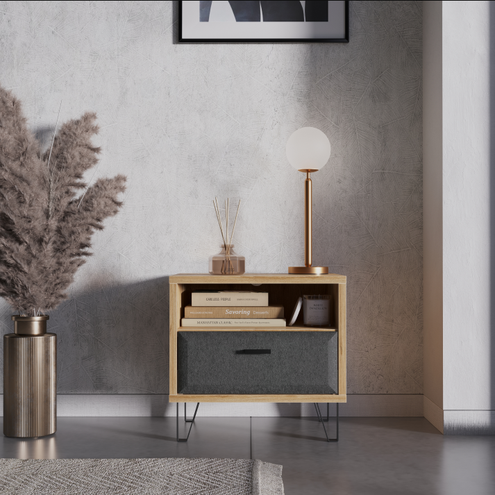 Тумба прикроватная БРВ Грейс (Grace), цвет дуб наварро/графит, 52х42х49 см (KOM1S)KOM1S