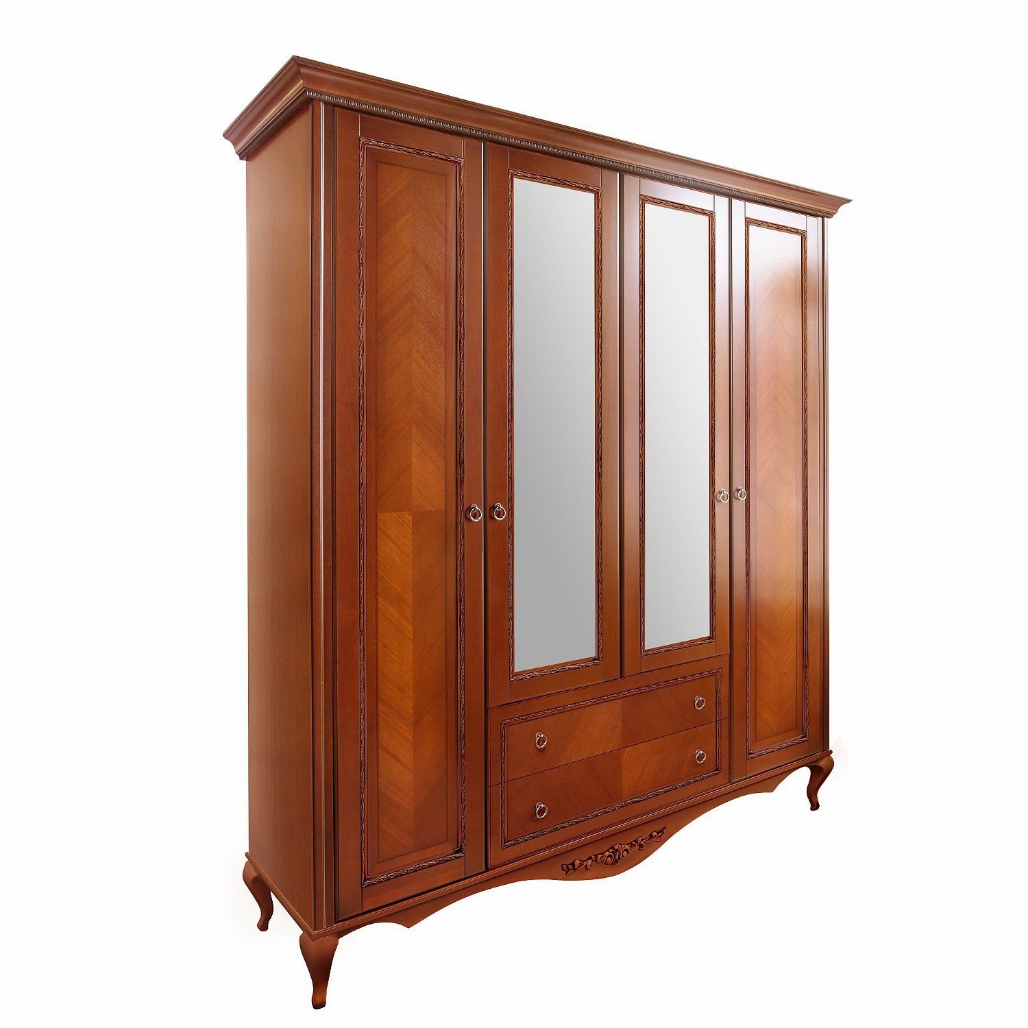 Шкаф платяной Timber Неаполь, 4-х дверный с зеркалами 204x65x227 см, цвет: янтарь (Т-524/Y)Т-524