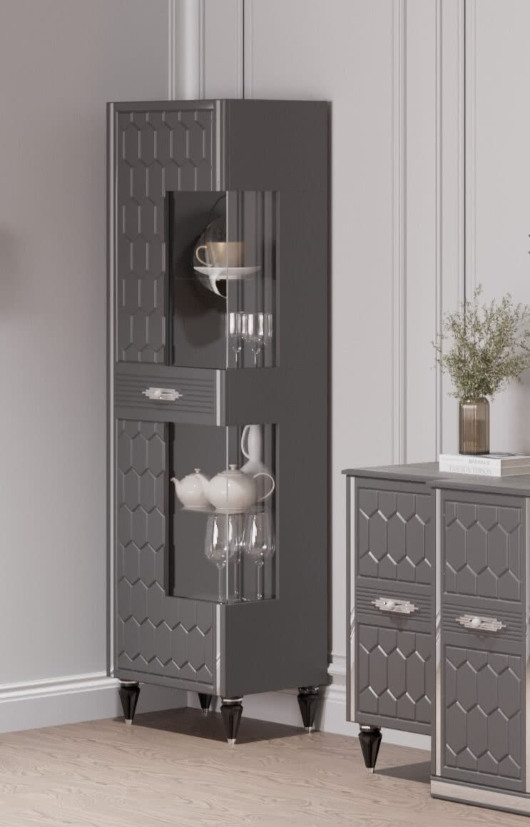 Шкаф витрина Олимпия Мария 1х-дверный, цвет: графит с серебром, 60x45x200, (ГМР-01)ГМР-01