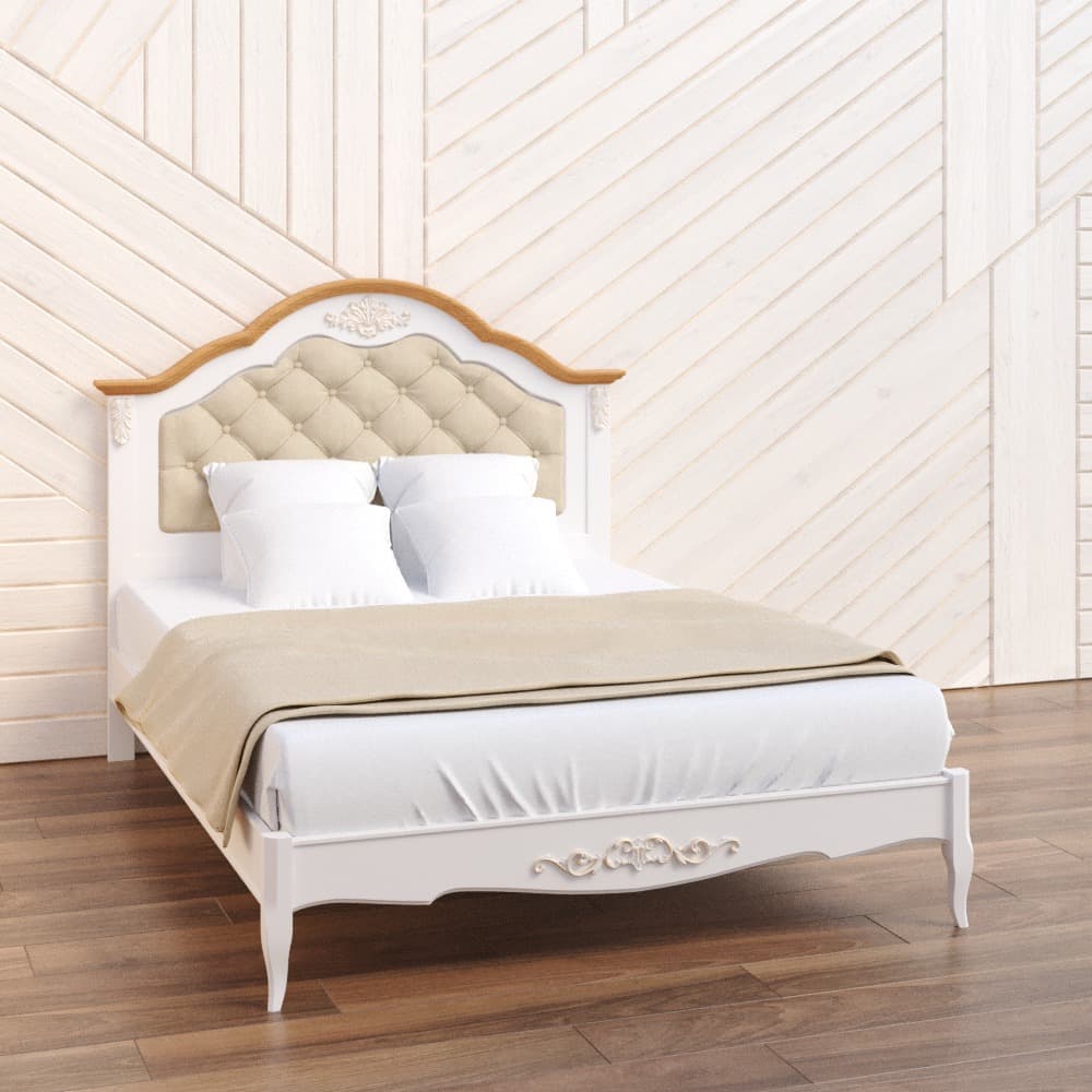 Кровать Aletan Provence Wood, двуспальная, 160x200 см, цвет: слоновая кость-дерево (B216)B216