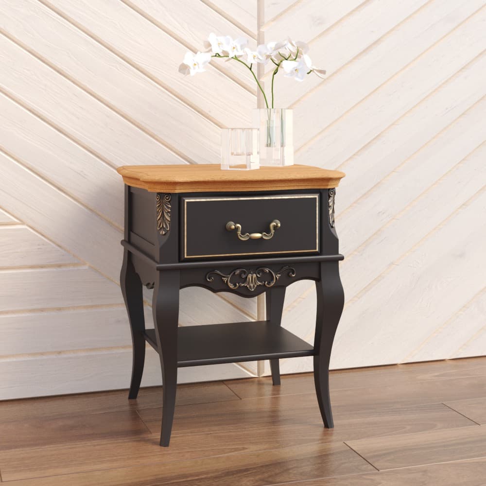 Тумба прикроватная Aletan Provence Wood, узкая, 1 ящик, 44х36х66 см, цвет: черный-дерево (W306BL)W306BL Тумба прикроватная Aletan Provence Wood, узкая, 1 ящик, 44х36х66 см, цвет: черный-дерево (W306BL)W306BL