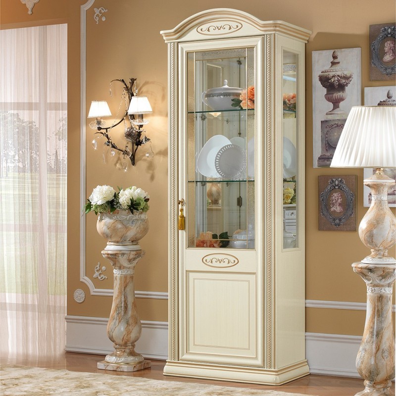 Витрина Siena Avorio, 1-но дверная, правая, с подсветкой, цвет: слоновая кость, 81x47x216 см (124VT1.01AV)124VT1.01AV