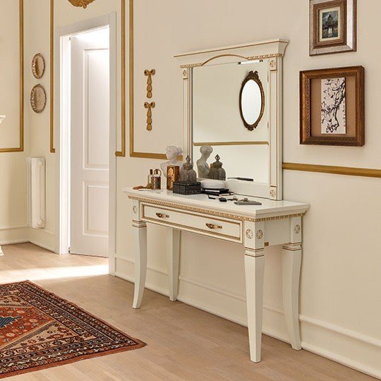 Консоль с зеркалом Prama Palazzo Ducale laccato, цвет: белый с золотом, 116x42x82 см (71BO26)