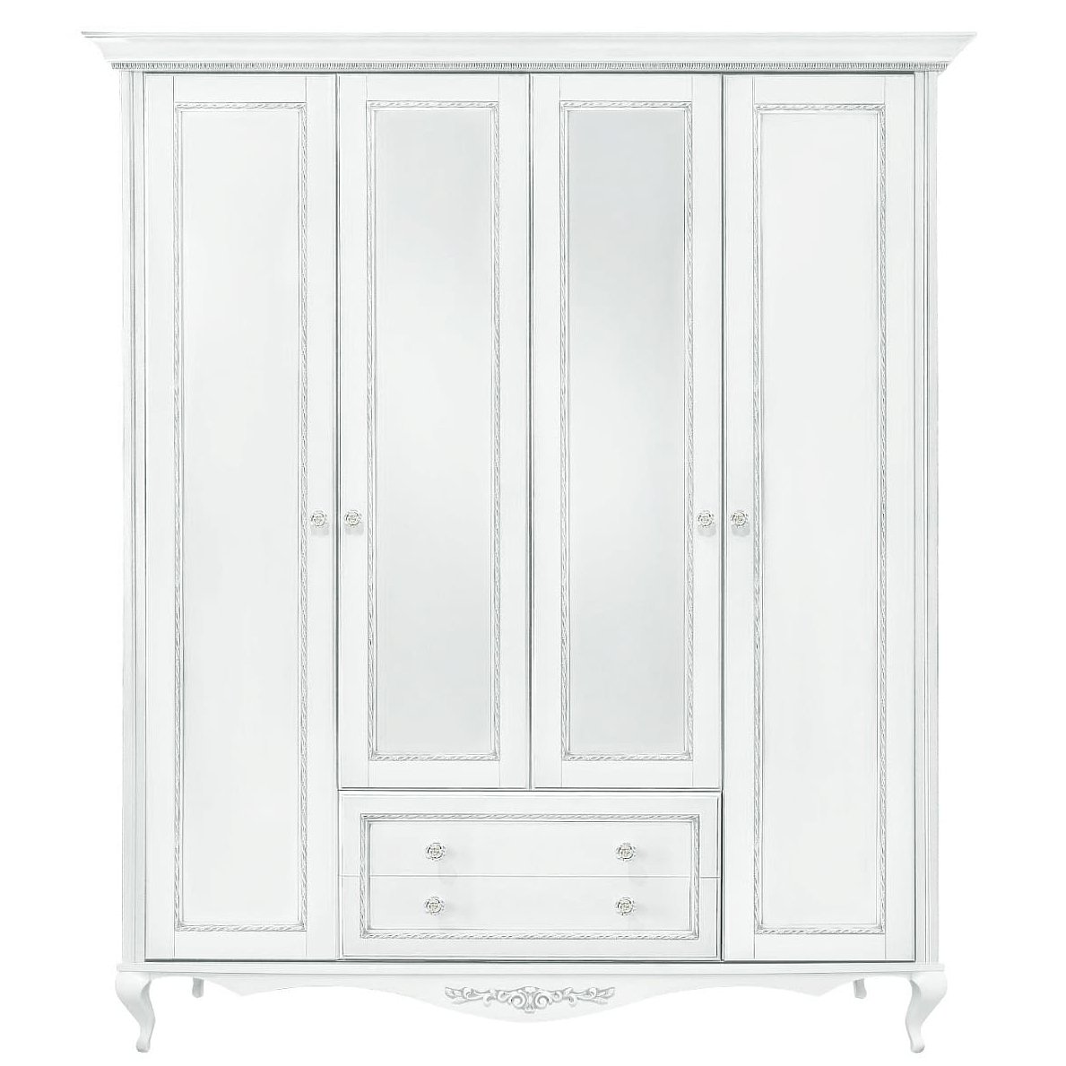 Шкаф платяной Timber Неаполь, 4-х дверный с зеркалами 204x65x227 см, цвет: белый с серебром (Т-524/BA)Т-524