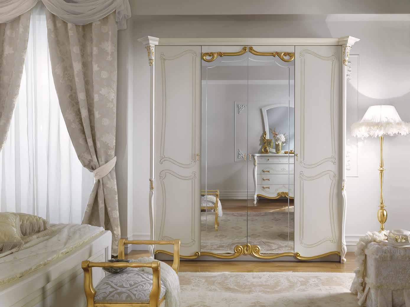 Шкаф платяной Casa+39  La Fenice laccato, 4-х дверный, с зеркалами, цвет: белый, 229x75x229 см (1315)1315
