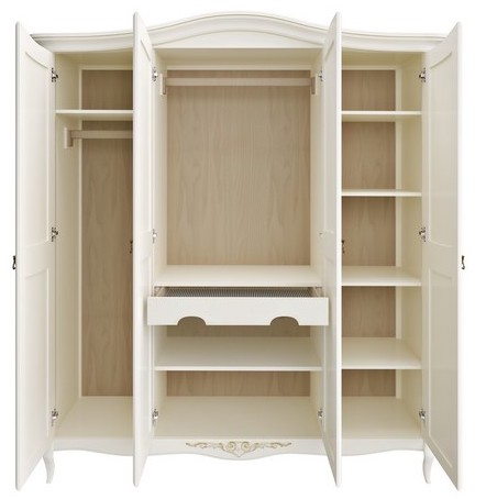 Шкаф платяной Aletan Provence Wood, 4-х дверный, цвет: слоновая кость- дерево 209х66х226 см (W804)W804